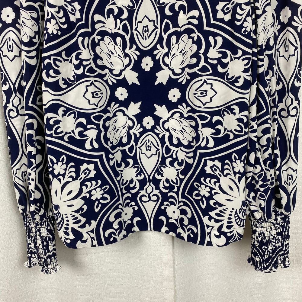 Boden Navy Blue Floral Paisley Long Sleeve Smocked Cuff Blouse Sz.6 NWT - Picture 7 of 16